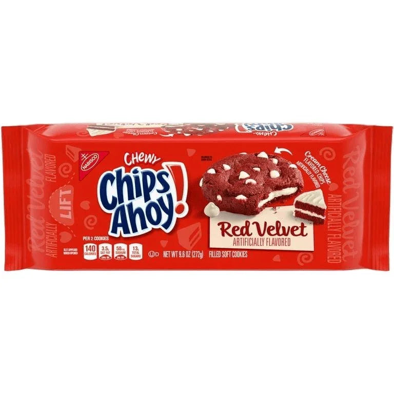 Chips Ahoy! Red Velvet Cookies 9.6oz Chewy Creamy Filled Soft Biscuit with Cream Cheese Flavor & White Creme Chips Snack Dessert