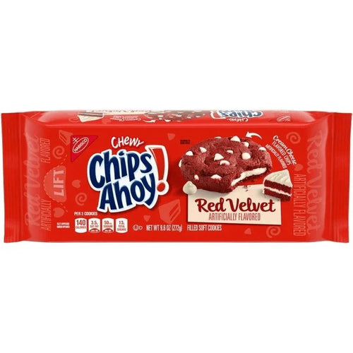 Chips Ahoy! Red Velvet Cookies 9.6oz Chewy Creamy Filled Soft Biscuit with Cream Cheese Flavor & White Creme Chips Snack Dessert